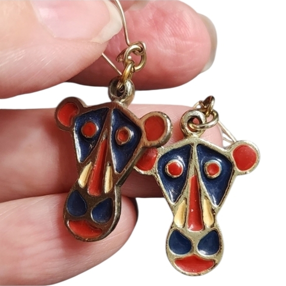 Jewelry - Vintage Red Blue Enamel Animal Earrings